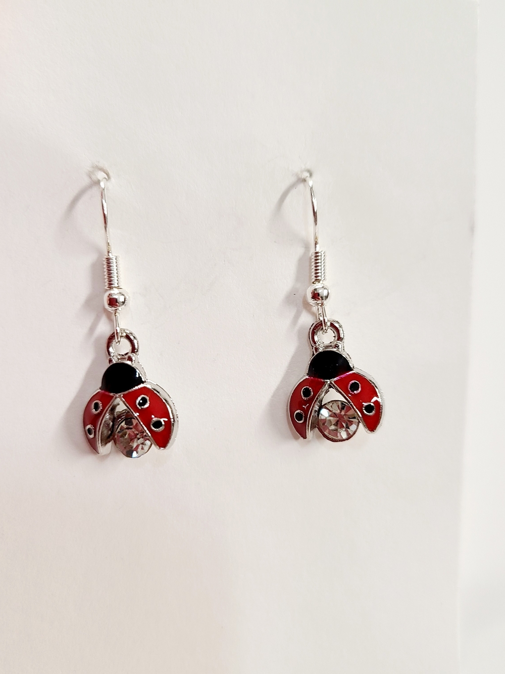 Red Ladybug Crystal Drop Earrings - Women Jewelry